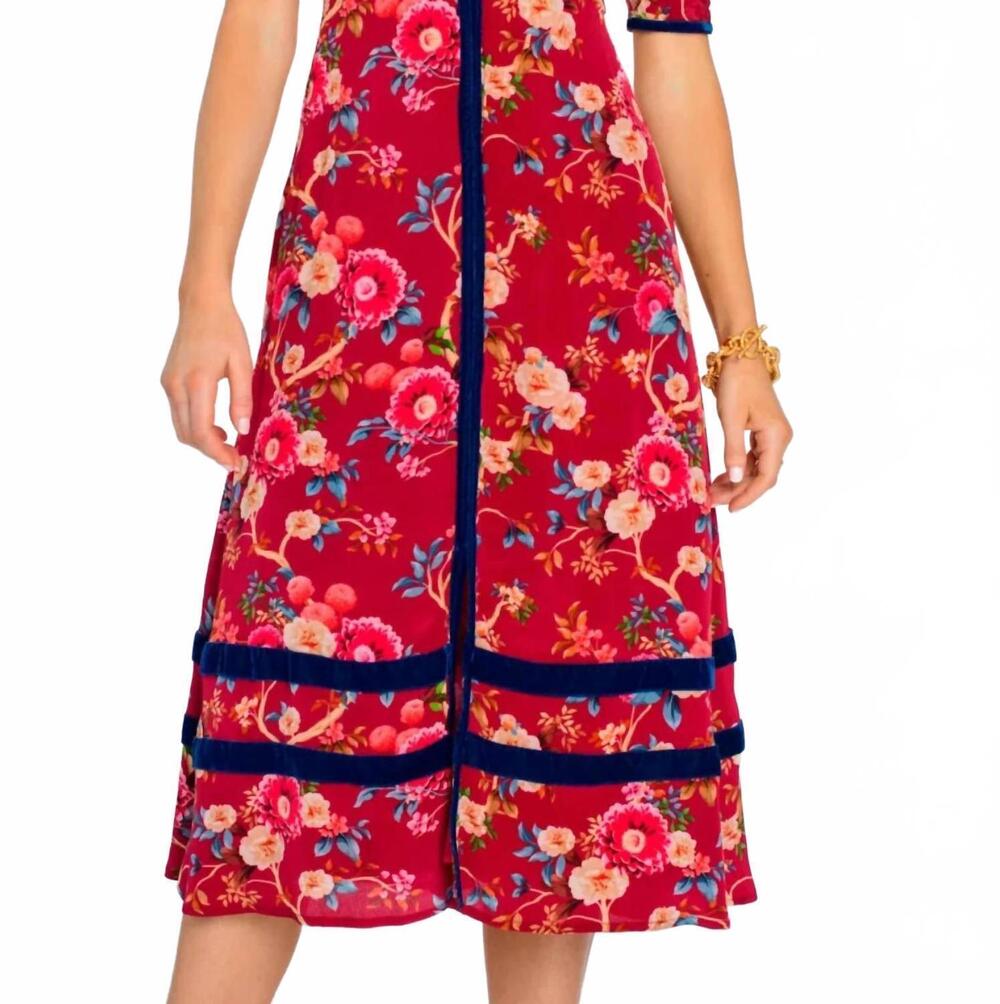 NEW ELIZABETH JAMES THE LABEL reese floral midi dress in red